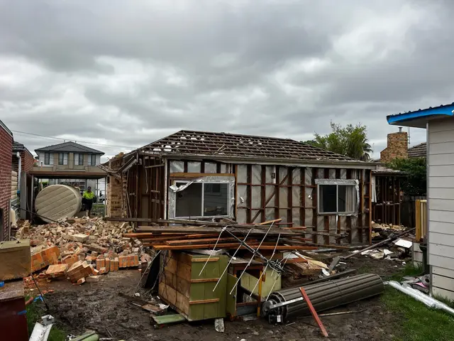 Brick veneer house demolition in Highett: during demolition